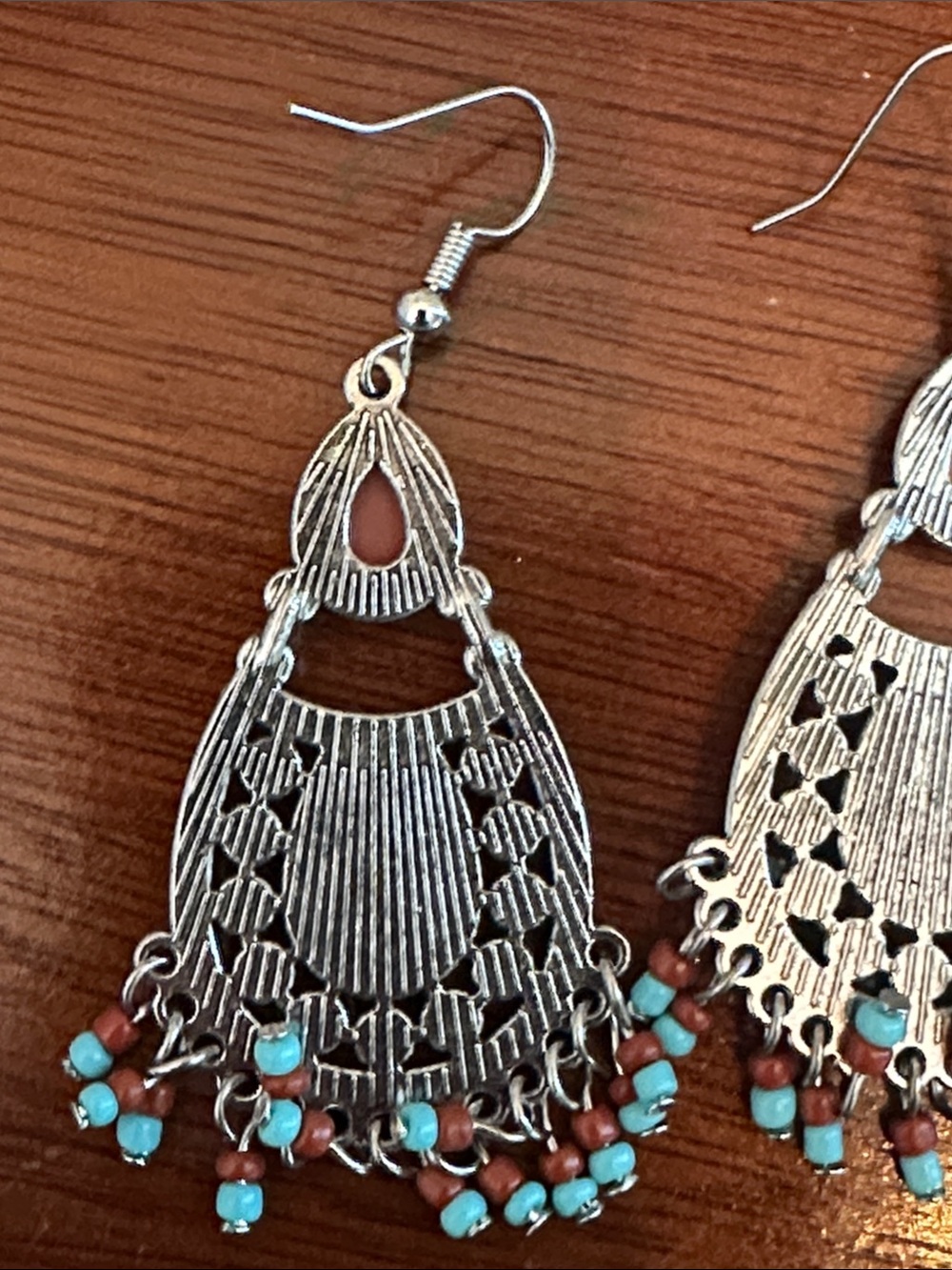 Boho Teardrop Dangle Earrings in Turquoise and Rust - Women Jewelry - Picture 8 of 8